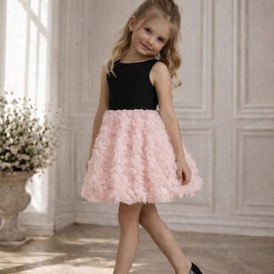 Luxury Girls Dress with Rosette Skirt, Elegant Flower Girl Dress, Birthday Party Outfit, Special Occasion Dress