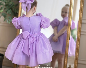 organza chiffon dress Tutu Puffy Birthday Dress, dress with bow, Prom Special Occasion Princess Baby Dress  toddler dress