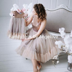 Mommy and Me Outfits - Sequins Blush - Glitter Mother Daughter Matching  Dress