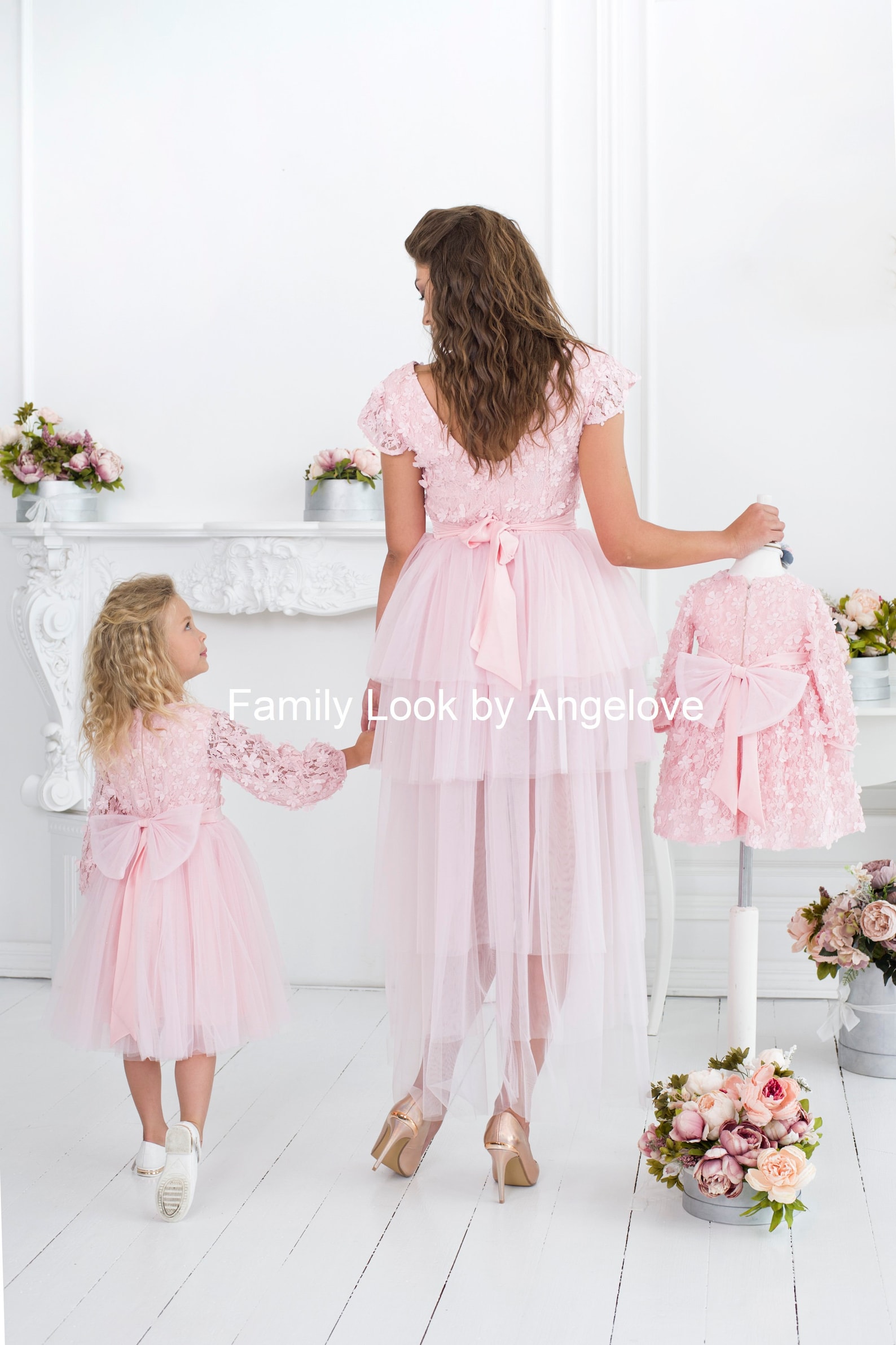 Mommy and Me Matching Outfits Dress Light Pink 3D Lace | Etsy