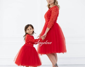 Mommy and me Xmas outfit Christmas party- Red Mother Daughter Matching Dress