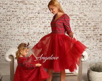Plaid Mother Daughter Christmas Dresses Momy And Me Outfits Christmas  Matching Dresses Mother And Daughter Plaid Red Burgundy Holiday Chacked UK