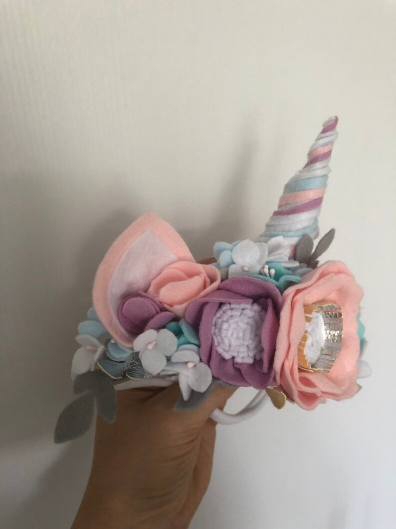Unicorn Headband Crown Babygirl Flowers Girl Wool Felt Gift Newborn Outfit