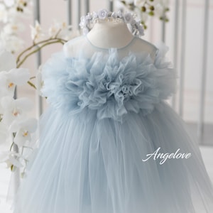 Luxury baby girl dress in blush pink, tulle skirt and textured bodice, flower girl dress, first birthday outfit