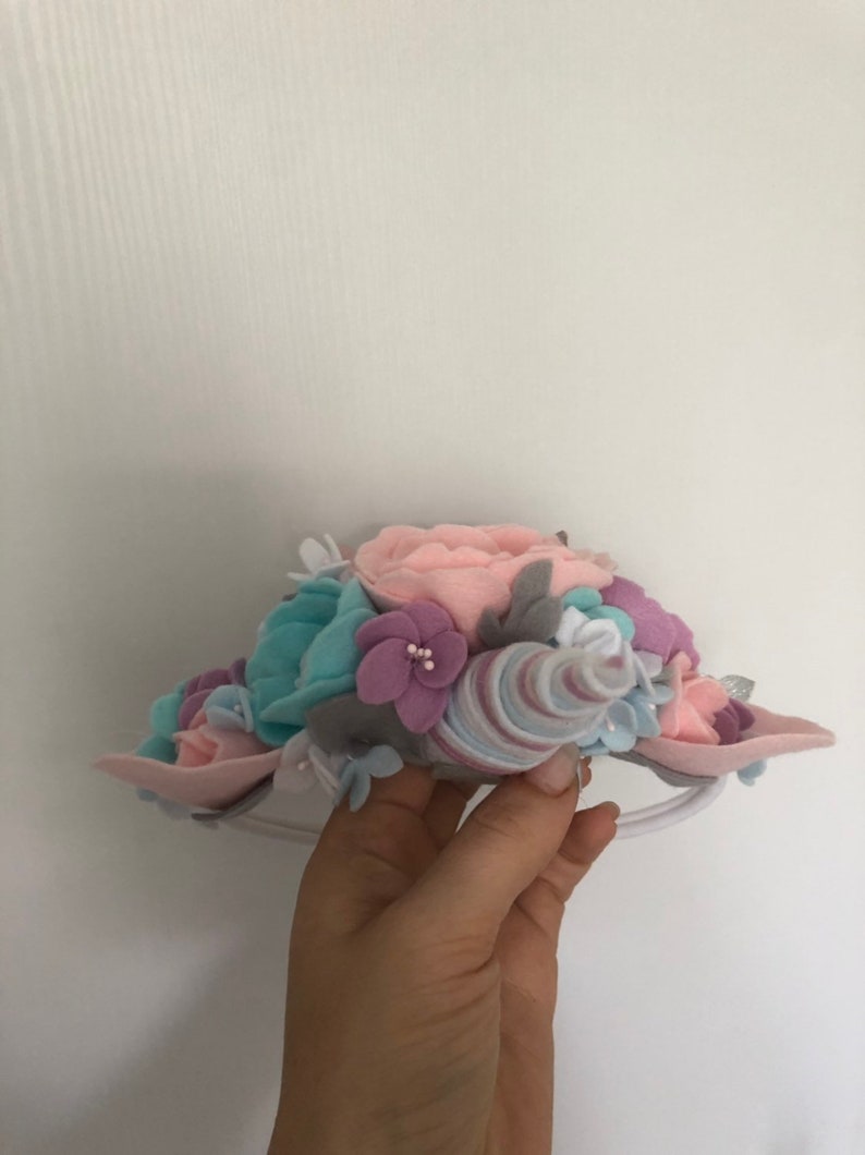 Unicorn Headband Crown Babygirl Flowers Girl Wool Felt Gift Newborn Outfit