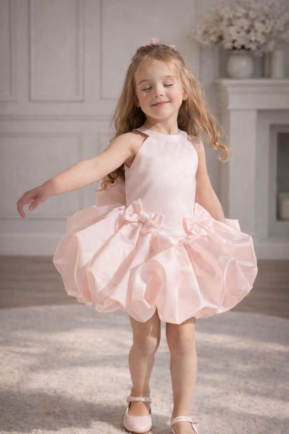 girls designer dress Bubble for Elegant Satin Flower Girl Dress with Bow Toddler Birthday Dress Kids Luxury Outfit Eid Color:SOFT-CORAL L’AGENCE x Katie Couric Halter Neck Backless Baby and craftsmanship