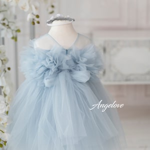 Toddler pink tulle dress with ruffles, soft pastel baby dress, birthday party outfit, elegant girl dress