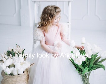 Flower Girl Dress - Wedding Junior Bridesmaid - Girl ball gown - Baptism - Toddler-  Communion - Ivory Tulle