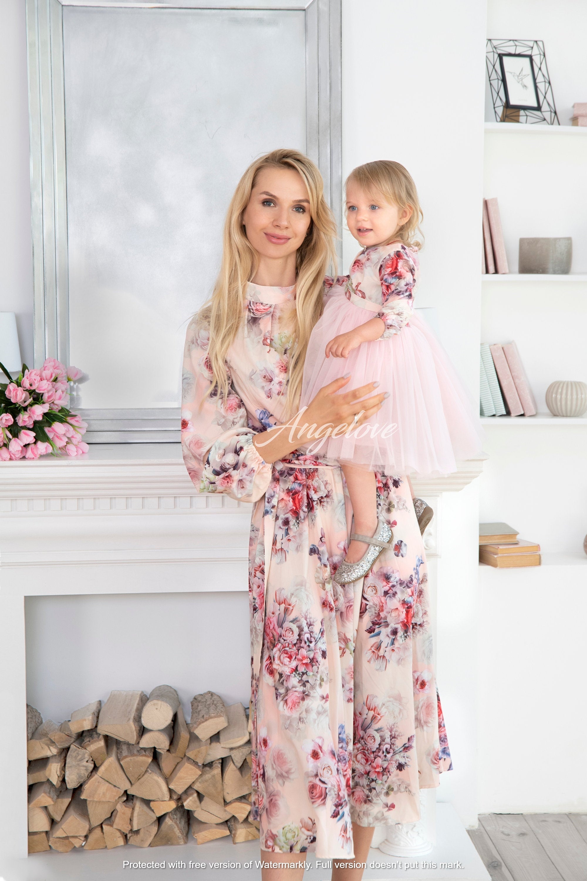 Mommy & Me Outfits Silk Maxi Dress - Long Sleeve Birthday Dress Mother Daughter