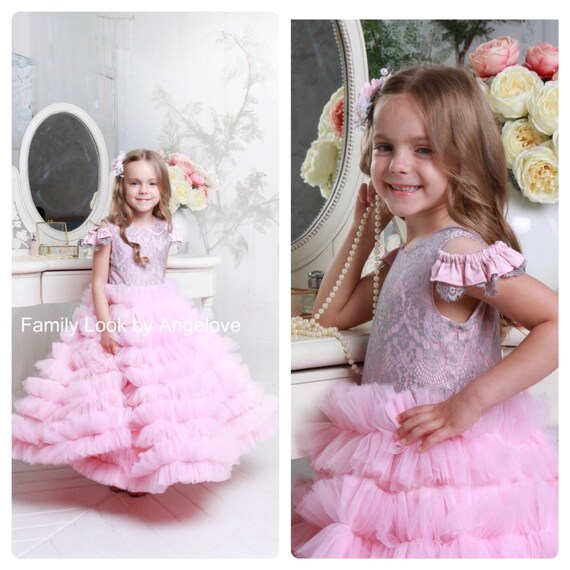 Pink Flower Girl Lace Dress Princess Junior Bridesmaid | Etsy