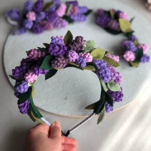 Wool Felt Lavender headband - Felt flower crown - Felt Headband, floral headband, baby headband