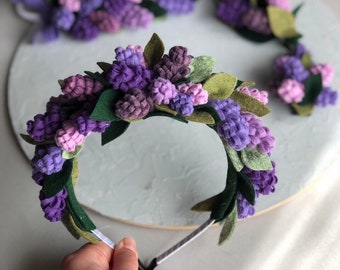 Wool Felt Lavender headband - Felt flower crown - Felt Headband, floral headband, baby headband