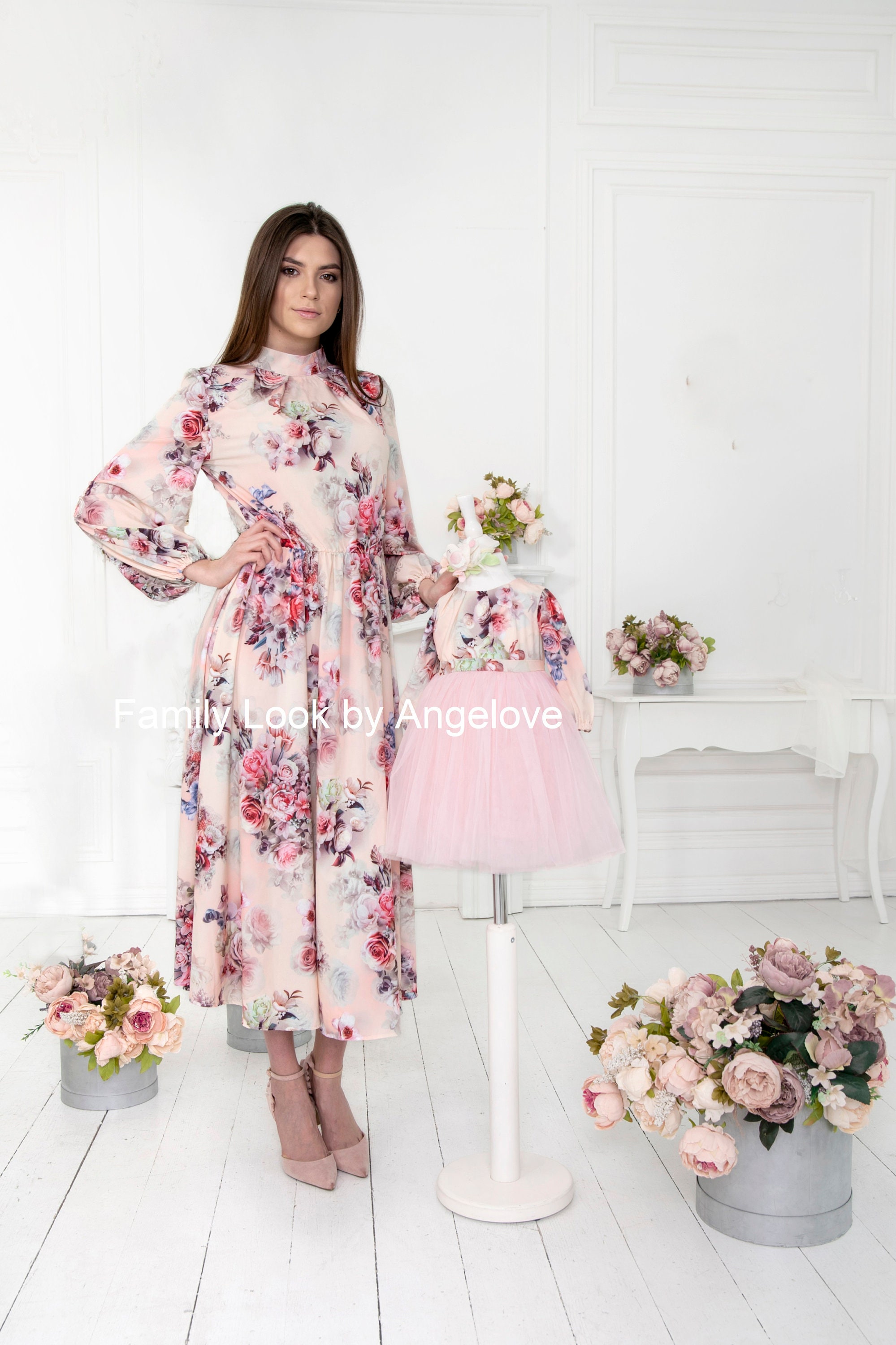 Mommy and Me Outfits Silk Maxi Dress - Long Sleeve - Birthday Dress - Mother and Daughter