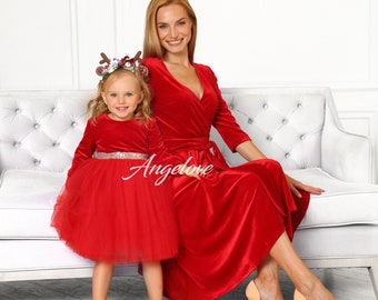 Mommy and Me Matching dresses for Christmas party - Mother and Daughter  Xmas outfit -  Red holiday dress - Plus Size dress