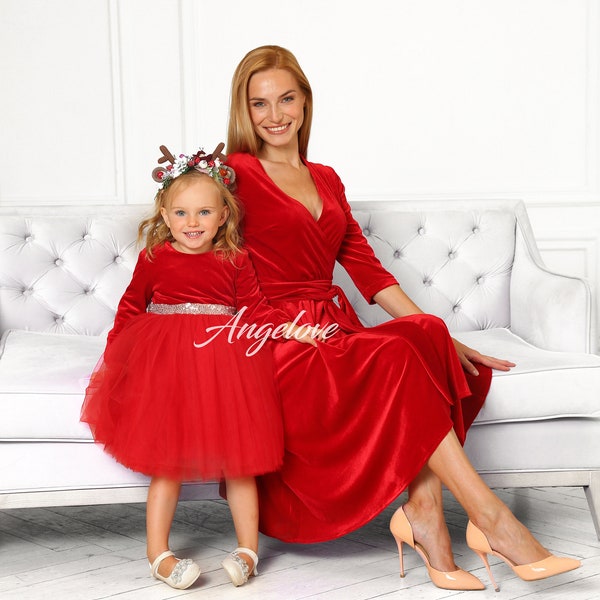 Mommy and Me Matching dresses for Christmas party - Mother and Daughter  Xmas outfit -  Red holiday dress - Plus Size dress