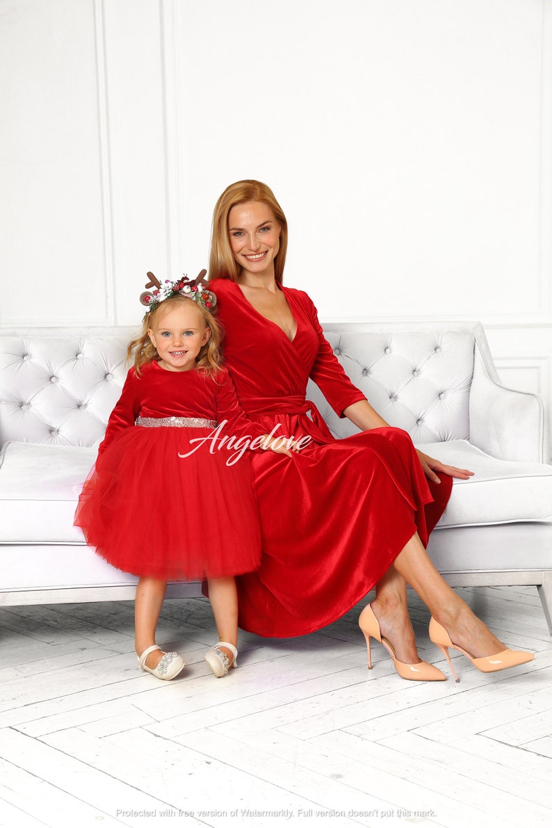 Mommy and Me Matching dresses for Christmas party - Mother and Daughter  Xmas outfit -  Red holiday dress - Plus Size dress 