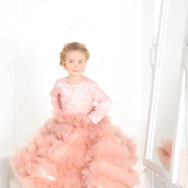 Prom Dress Toddler Babygirl Tulle Skirt Flower Girl First Birthday Party Baby blush ruffles