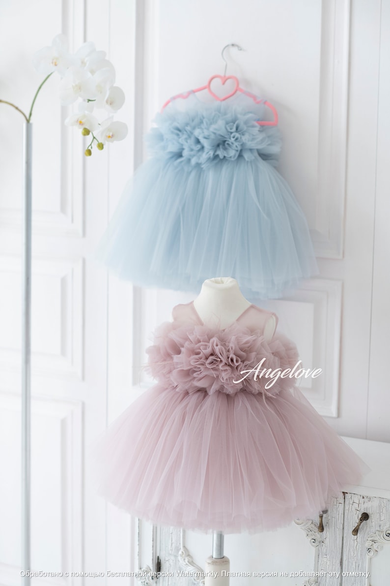 Elegant blush pink baby dress with soft tulle and 3D floral details, newborn photoshoot dress, special occasion outfit