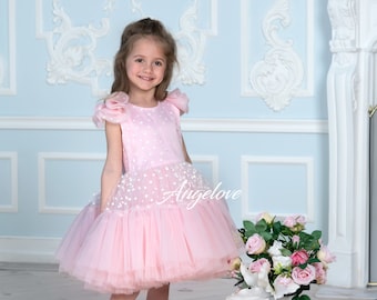 Robe d'anniversaire, tenue de concours de beauté petite fille, robe de bal de promo pour une occasion spéciale pour bébé, jupe en tulle pour fête de princesse