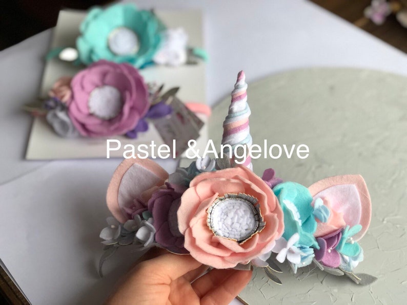 Unicorn Headband Crown Babygirl Flowers Girl Wool Felt Gift Newborn Outfit