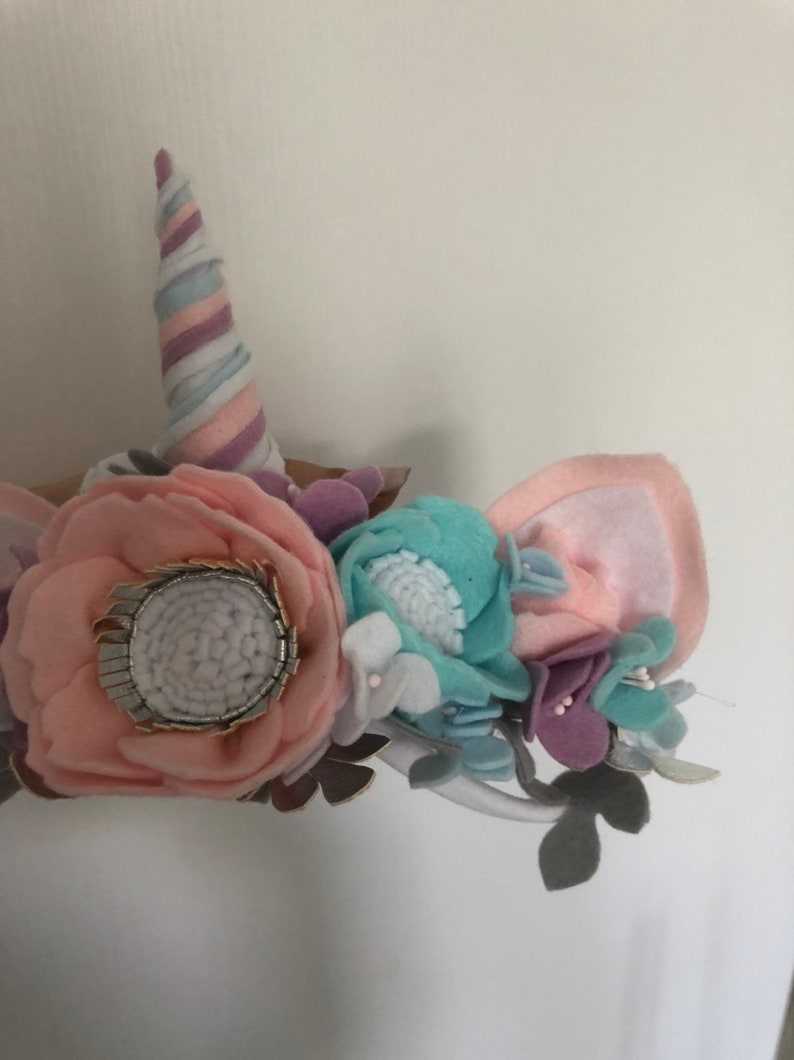Unicorn Headband Crown Babygirl Flowers Girl Wool Felt Gift Newborn Outfit