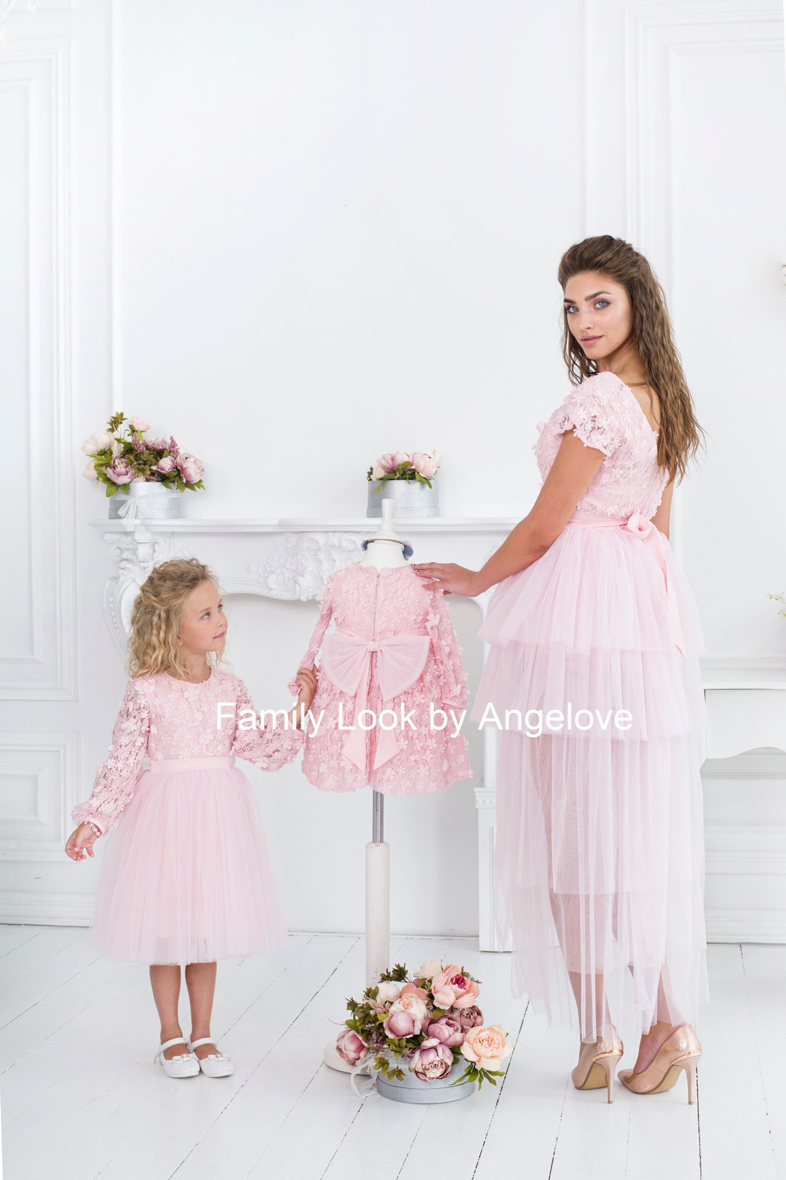 Mommy and Me Matching Outfits Dress Light Pink 3D Lace - Etsy