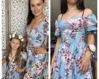 Blue Mommy and Mе Dress - summer family outfit - Mother and Daughter -  Sundress Matching Outfits