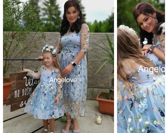Blue Matching Outfits Mother and daughter  -  Mommy and Me dress