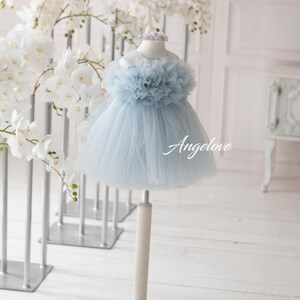 Blush pink princess dress for baby girl, fluffy tulle skirt, christening or birthday dress, special occasion wear