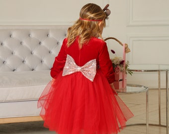 Girls dresses for Christmas party - Baby dirls Xmas outfit -  Red holiday dress - Tutu Dress - Special Occasion Dress