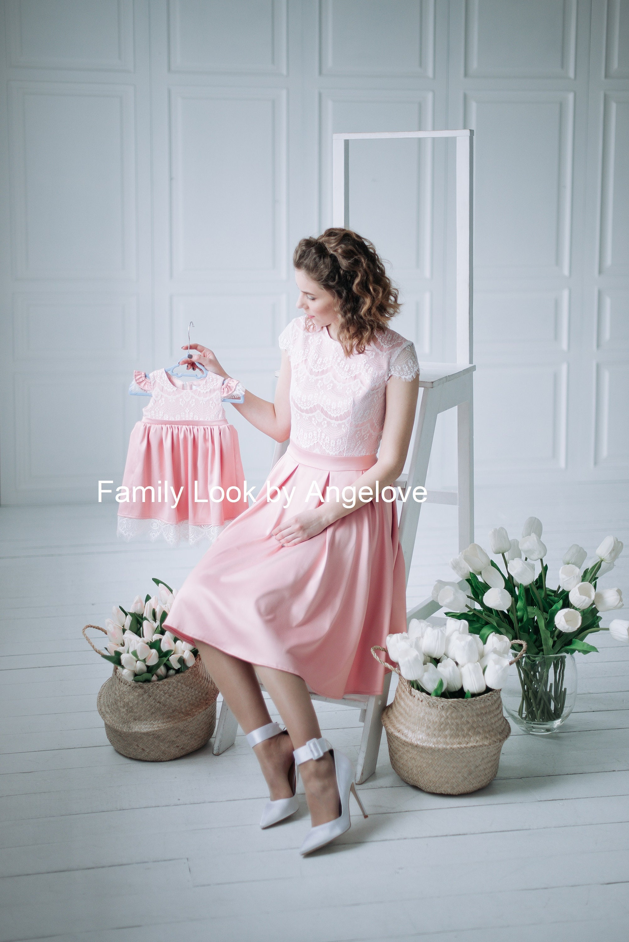 Mommy and Me Matching Lace Dresses Pink Blush Mother Daughter Baby Girl Gift Boho Clothes Newborn