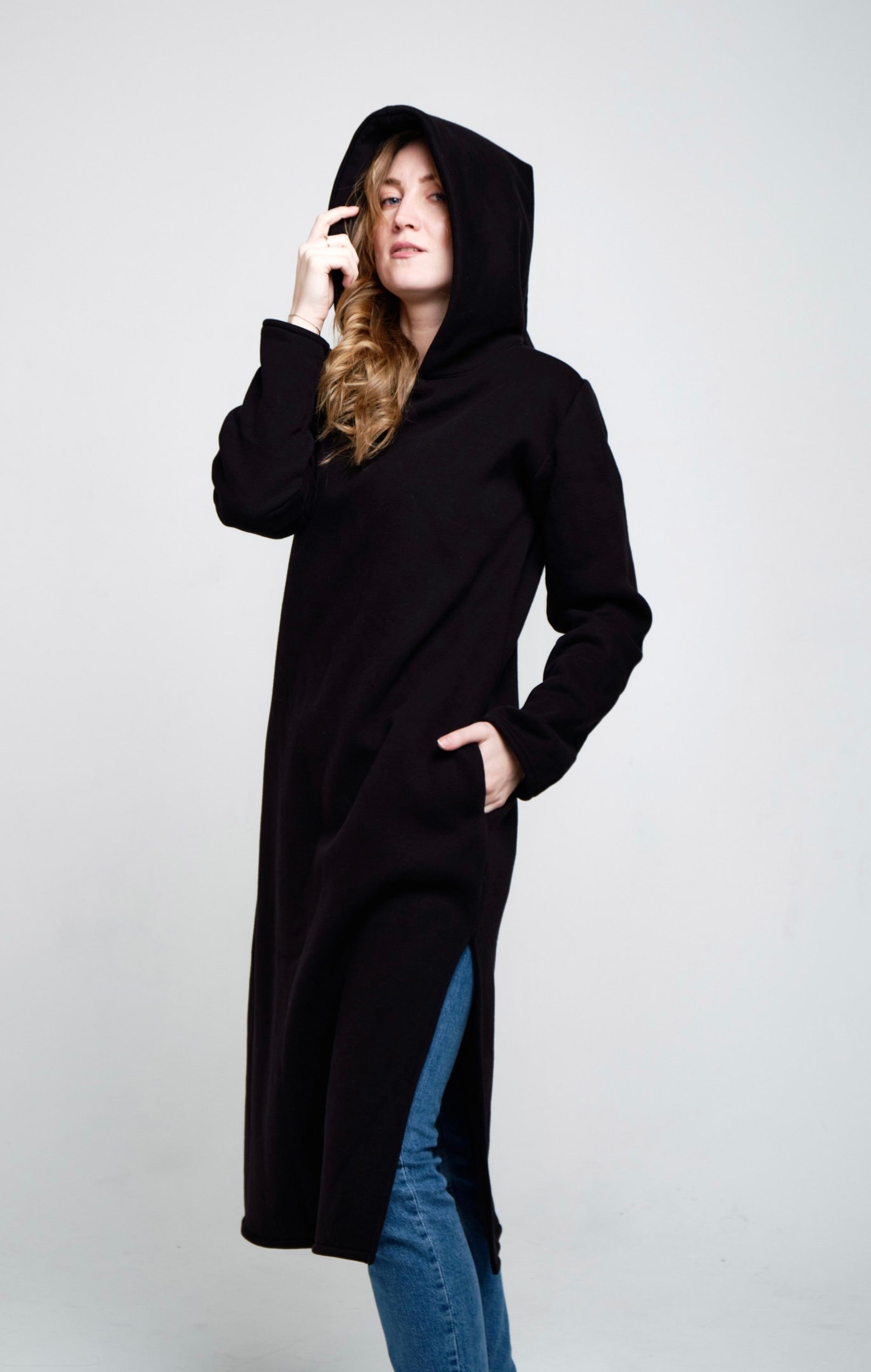 Black hoodie for women Hoodie dress Loose fit dress Women Etsy