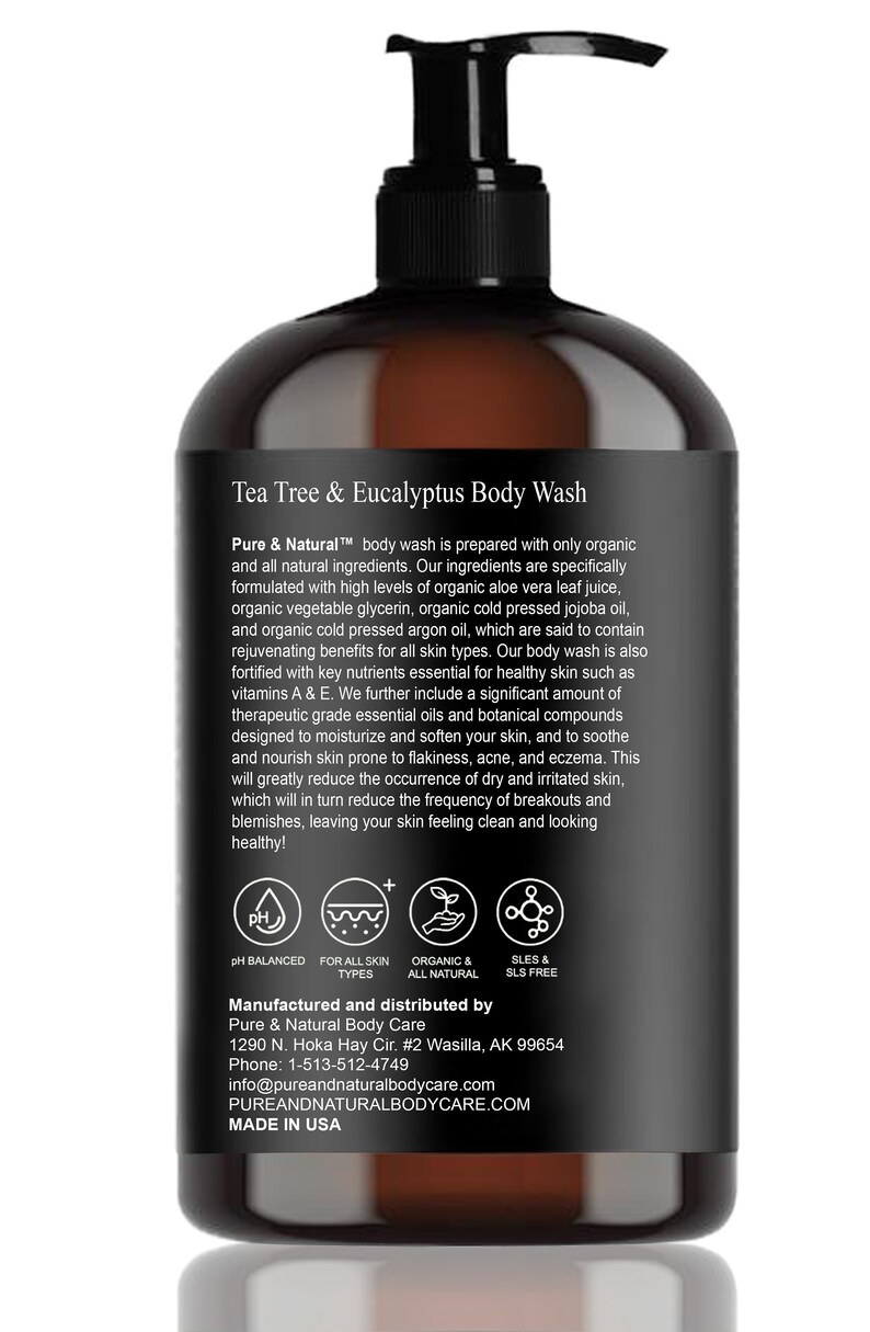 Tea Tree & Eucalyptus Body Wash All Natural Organic Ph Etsy