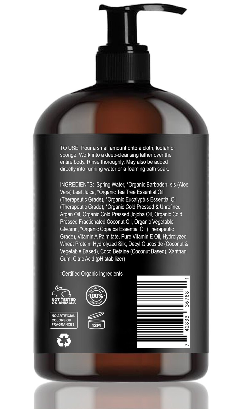 Tea Tree & Eucalyptus Body Wash All Natural Organic Ph Etsy