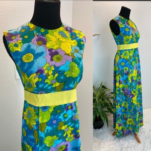 Vintage 1960s dress/ Psychedelic 60s Maxi Dress / floral maxi image 1