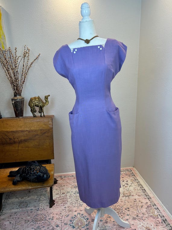 Late 1940s early 1950’s Colorblock Linen Dress an… - image 10
