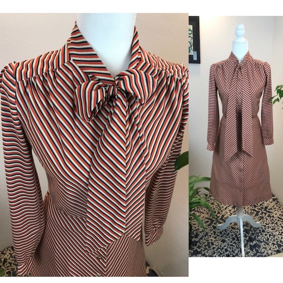 1960s / 1970s Dress / vintage Chevron Dress- Dixi… - image 1