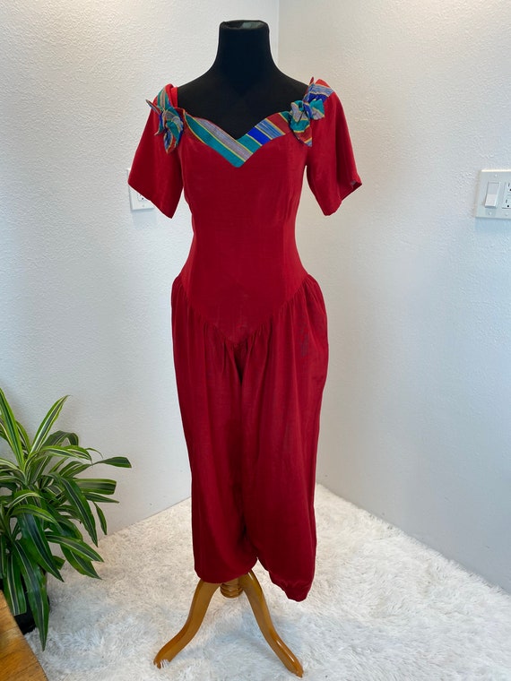 1980s Jumpsuit / 80s Romper / 1980s Christmas - image 2