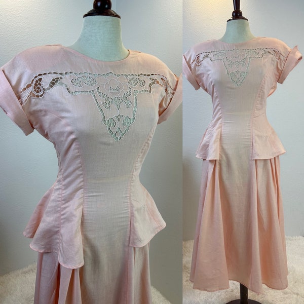 1980s dress / 80s dress / vintage 1980s does 1940s dress / 1940s style  / vintage embroidered dress  / 1980s dress with cutouts