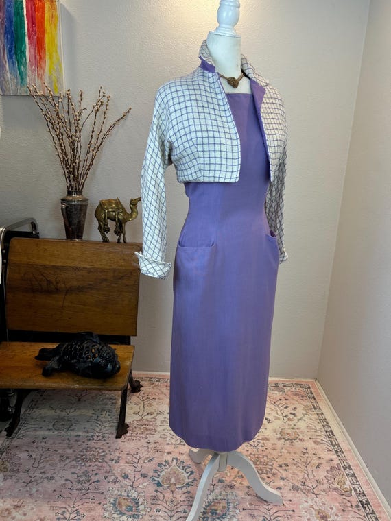 Late 1940s early 1950’s Colorblock Linen Dress an… - image 4