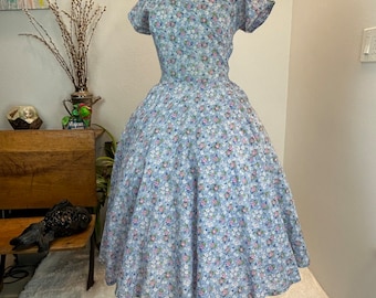 50er Jahre Geblümtes Baumwoll Kleid