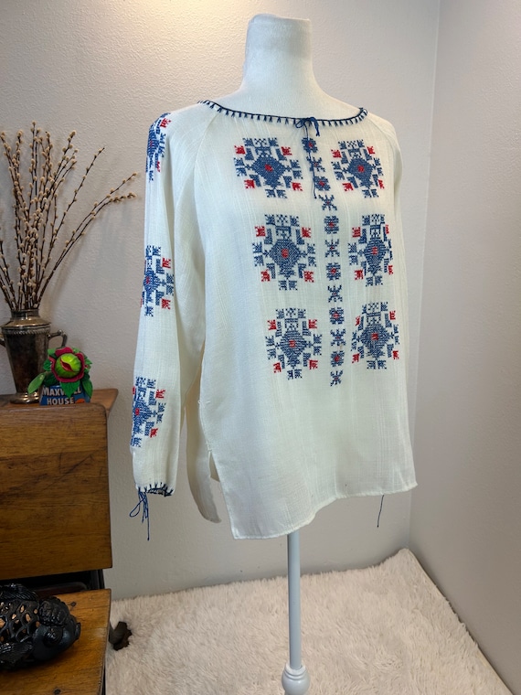 Vintage Embroidered Hungarian Blouse, Folk Floral… - image 9
