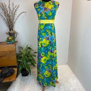 Vintage 1960s dress/ Psychedelic 60s Maxi Dress / floral maxi image 9