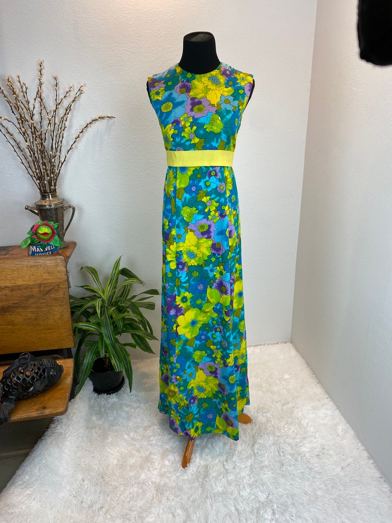 Vintage 1960s dress/ Psychedelic 60s Maxi Dress / floral maxi image 9