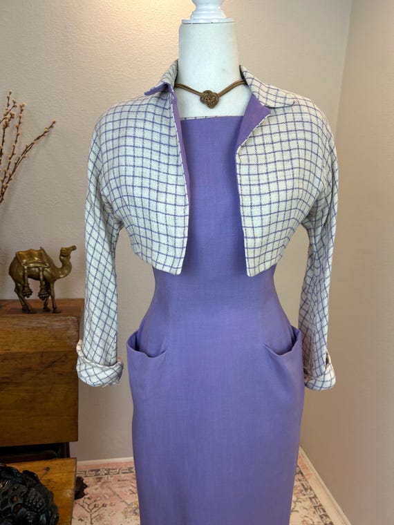 Late 1940s early 1950’s Colorblock Linen Dress an… - image 3