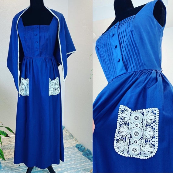 Vintage 1960’s Navy Sweet Pocket Dress and Shawl - image 1