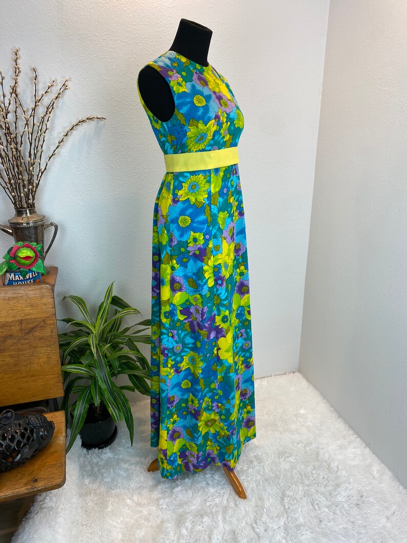 Vintage 1960s dress/ Psychedelic 60s Maxi Dress / floral maxi image 8