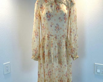 1920s Sheer Summer Dress with Lace Collar, Antique Flapper Style