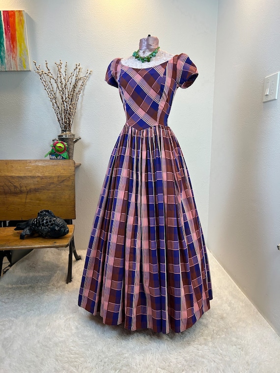 Vintage 1940s Emma Domb Gown: Plaid Party Lines Dress Vintage 1940s Emma Domb Gown: Plaid Party Lines Dress