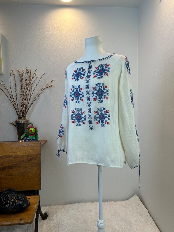 Vintage Embroidered Hungarian Blouse, Folk Floral… - image 8